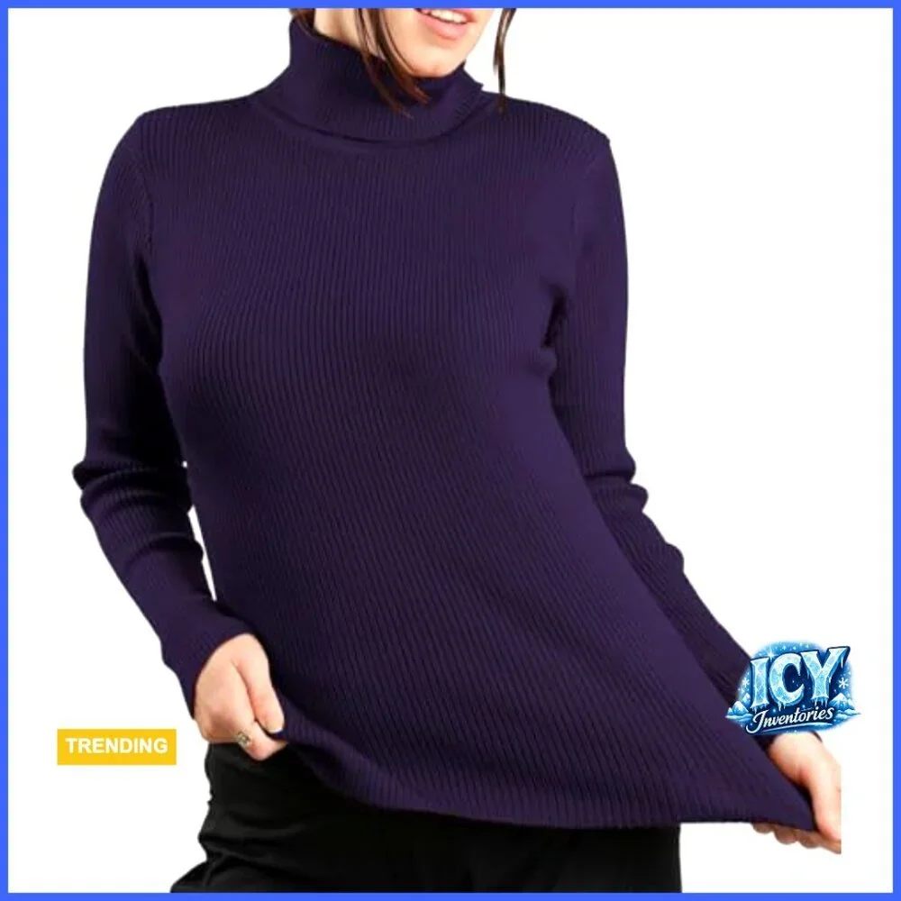 Ribbed Turtleneck Sweater Long Sleeve Slim Fit Knit Top Layering